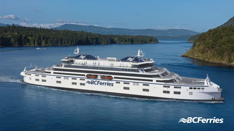 B.C. Ferries says it plans to have seven new hybrid vessels built similar to the one shown in this rendering. (B.C. Ferries)
